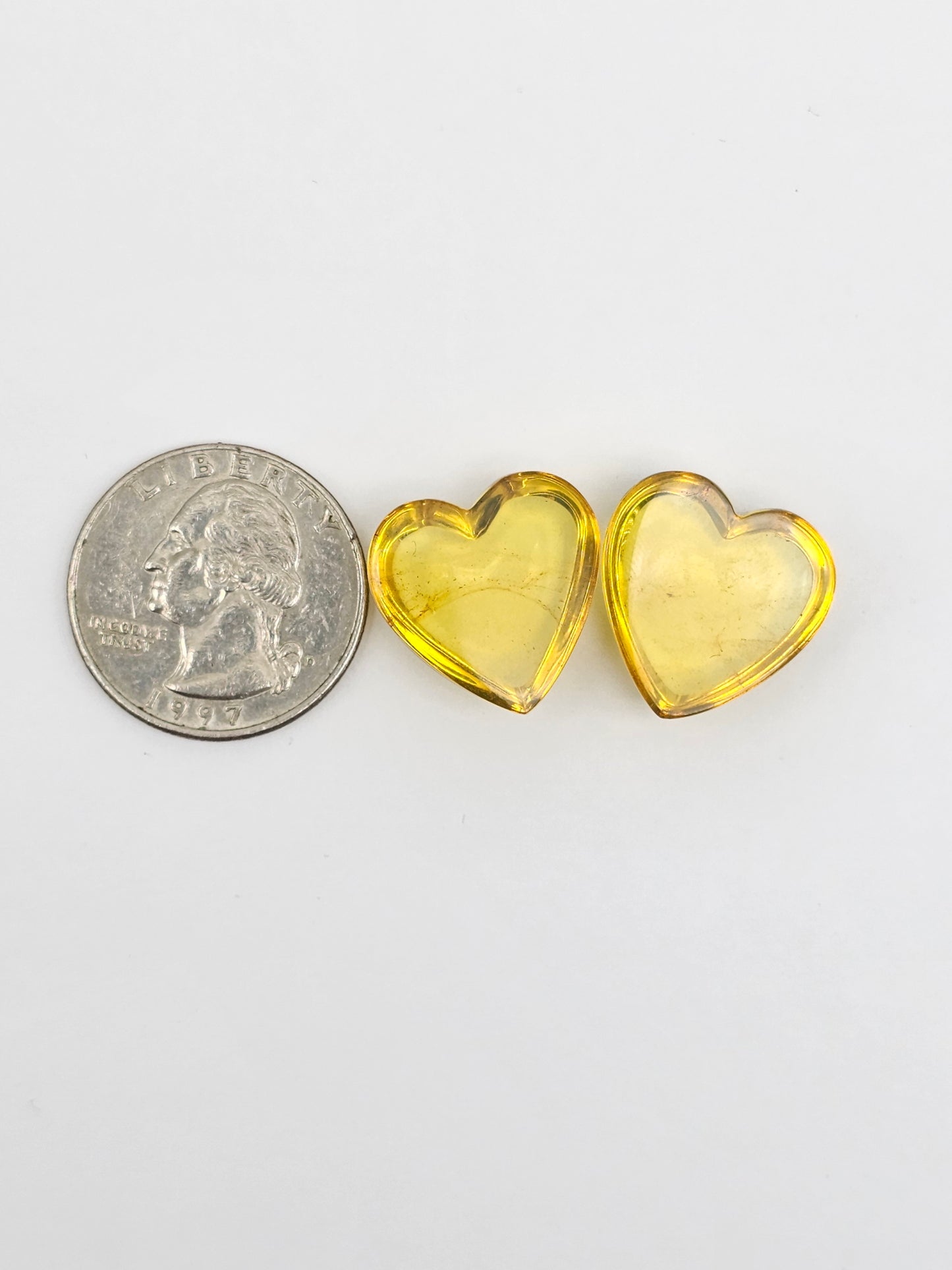 Amber Heart Cabochon Pair