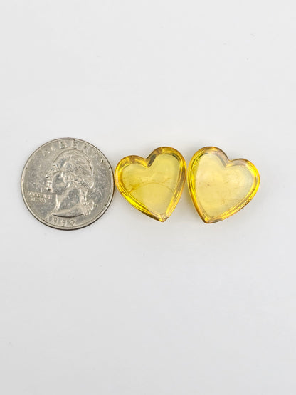 Amber Heart Cabochon Pair