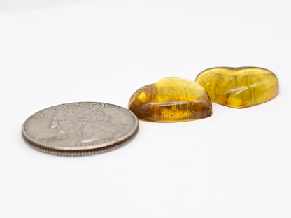 Amber Heart Cabochon Pair