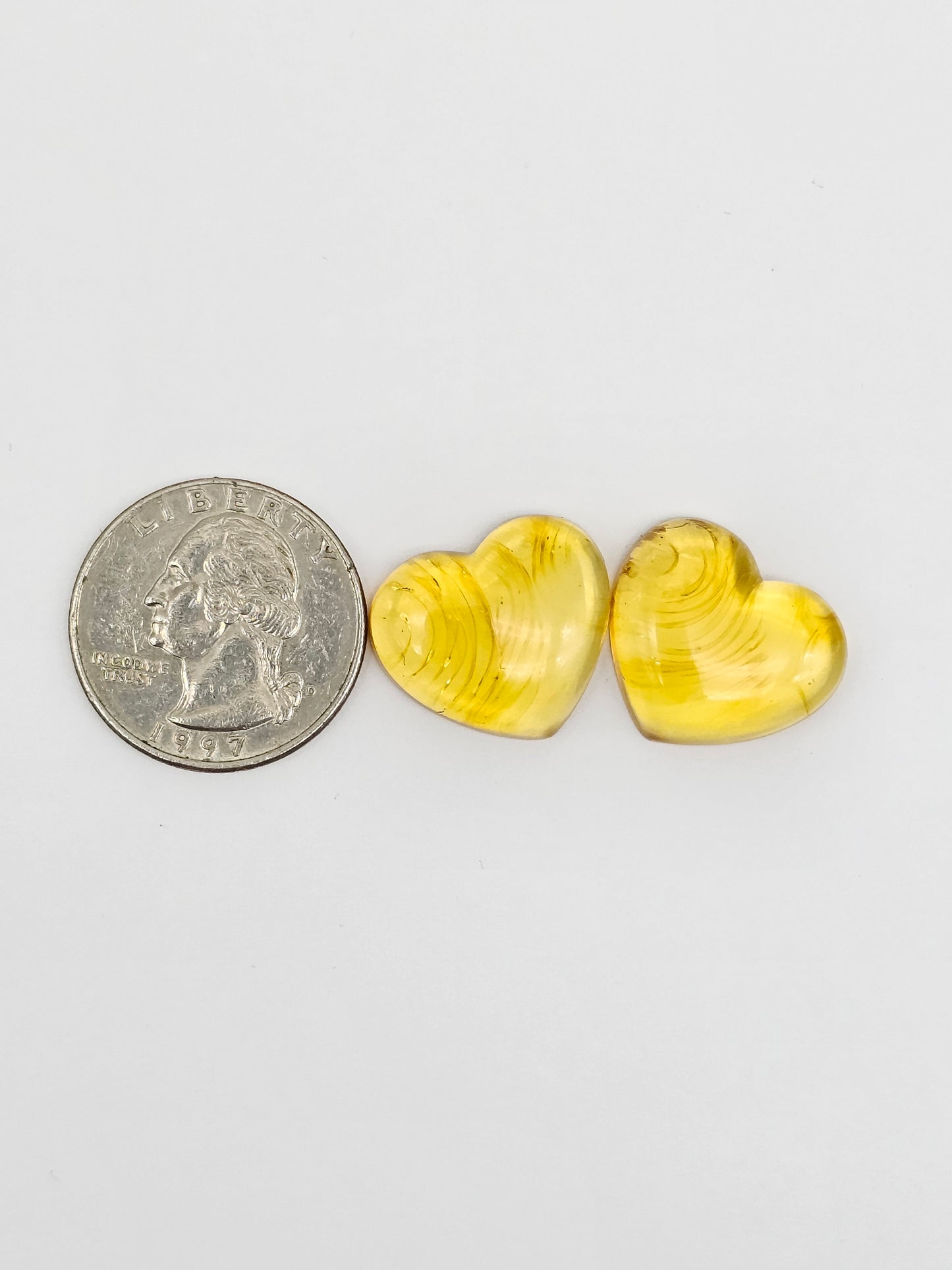 Amber Heart Cabochon Pair