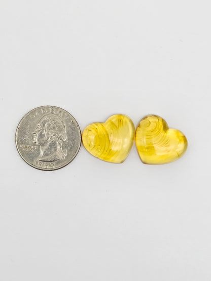 Amber Heart Cabochon Pair
