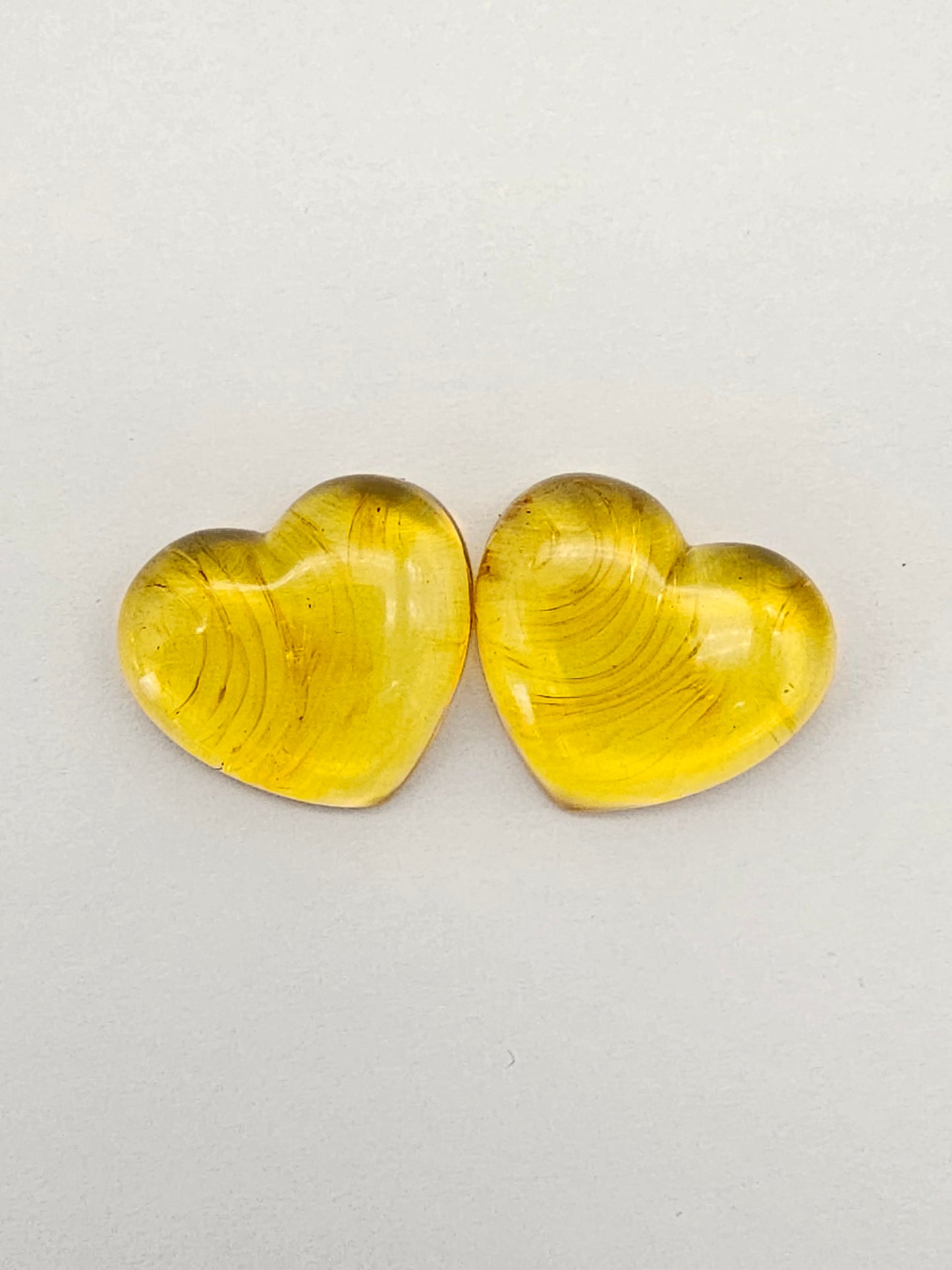 Amber Heart Cabochon Pair
