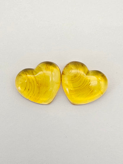 Amber Heart Cabochon Pair