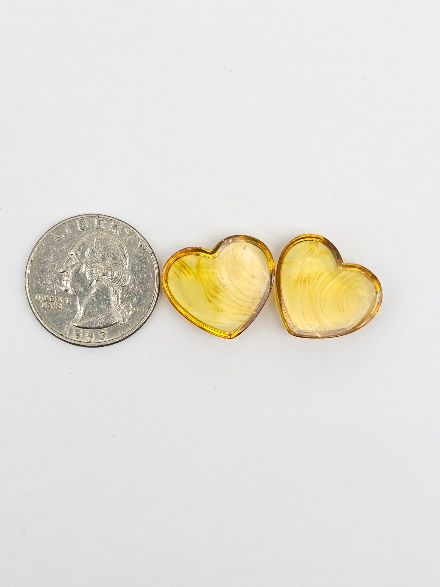 Amber Heart Cabochon Pair