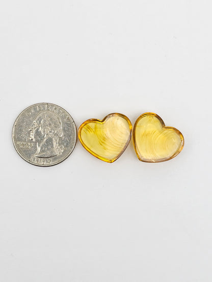 Amber Heart Cabochon Pair