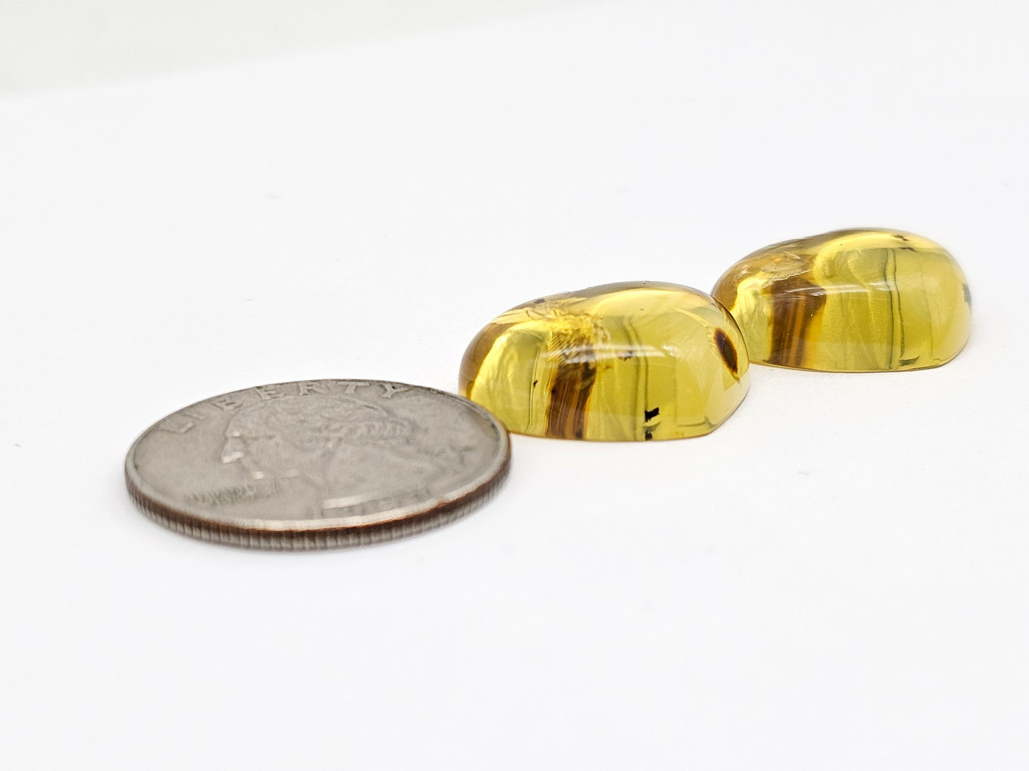 Amber Heart Cabochon Pair