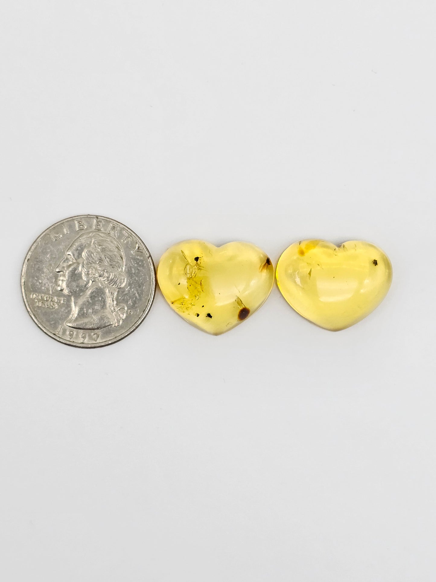 Amber Heart Cabochon Pair