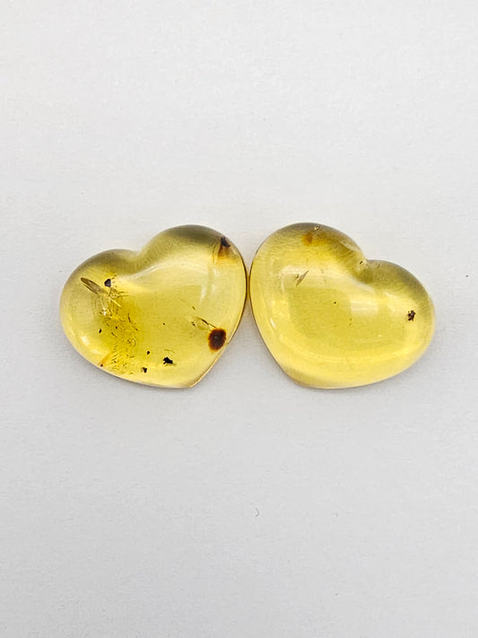 Amber Heart Cabochon Pair