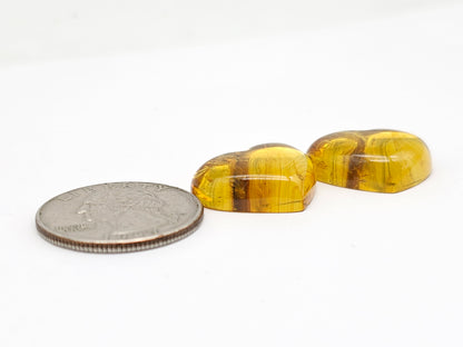 Amber Heart Cabochon Pair