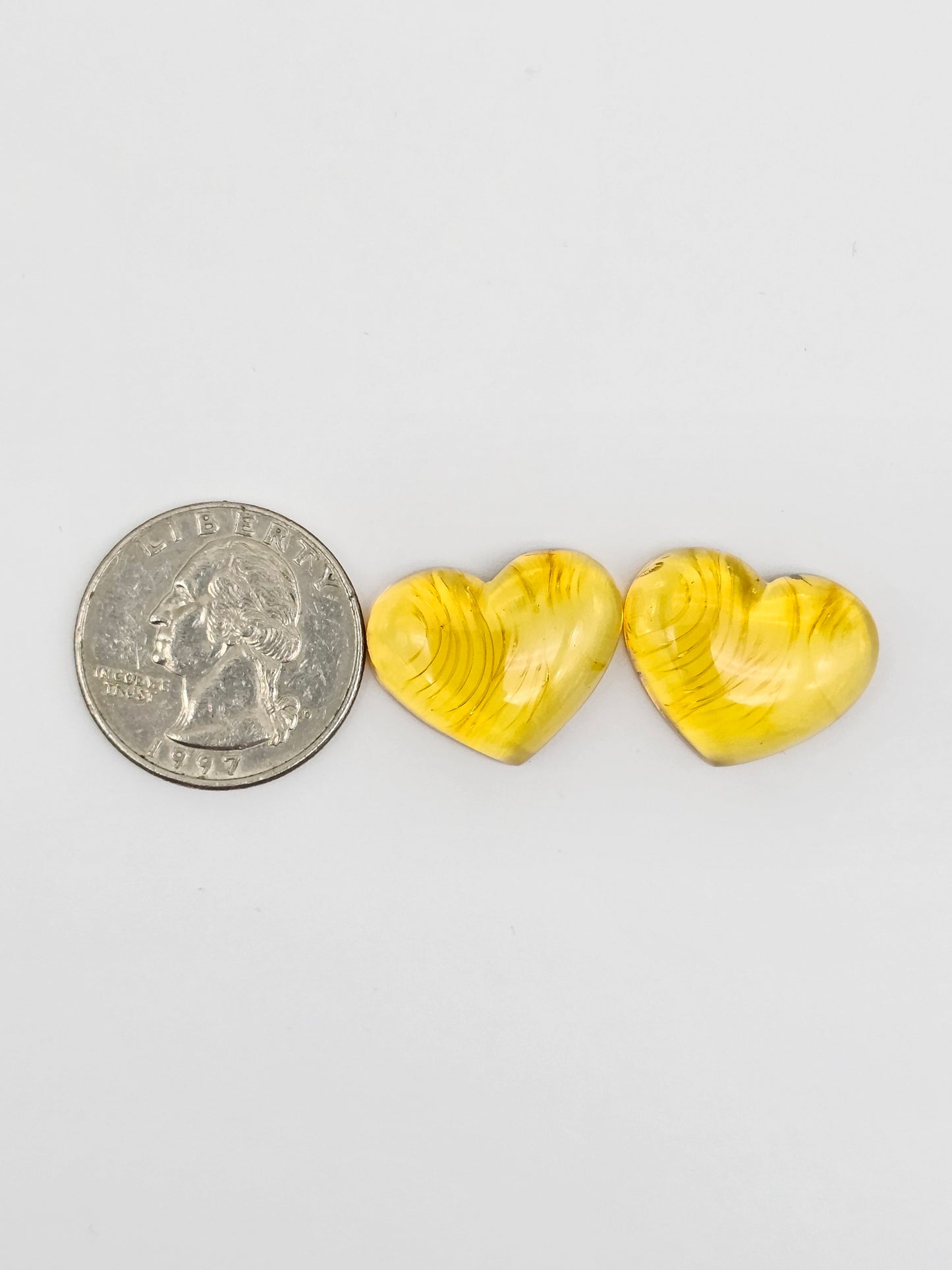 Amber Heart Cabochon Pair