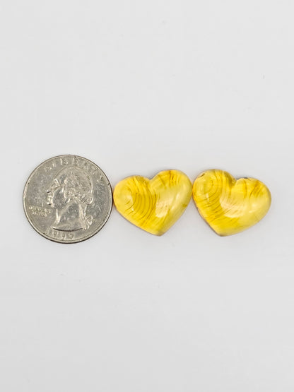 Amber Heart Cabochon Pair