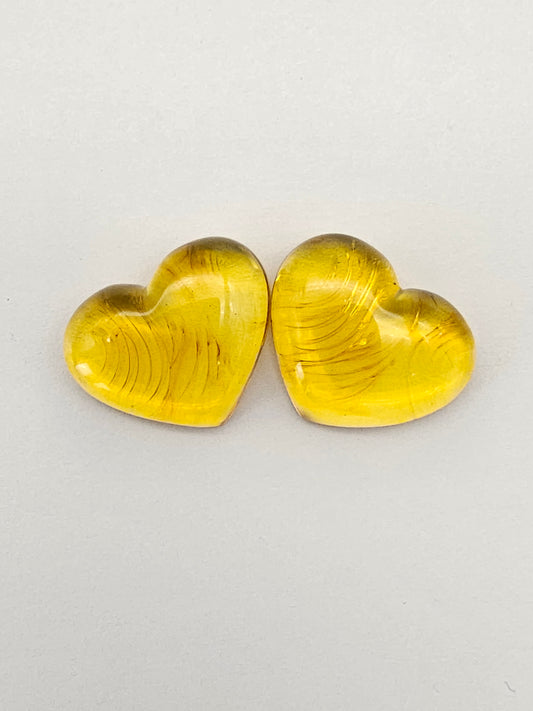 Amber Heart Cabochon Pair