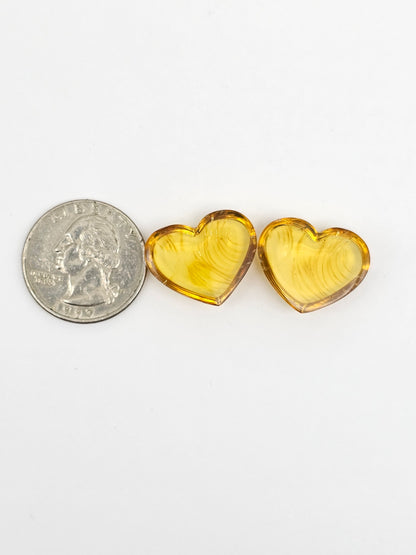 Amber Heart Cabochon Pair