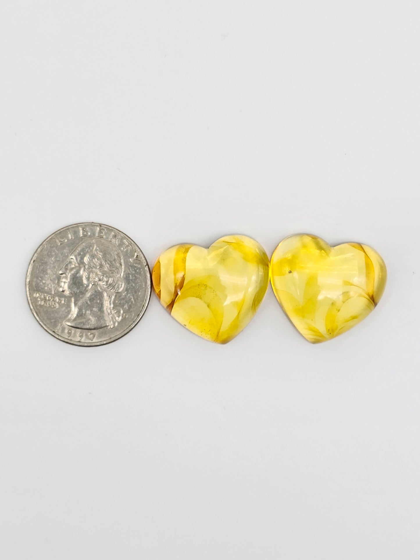 Amber Heart Cabochon Pair