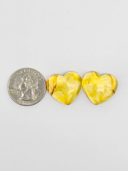 Amber Heart Cabochon Pair