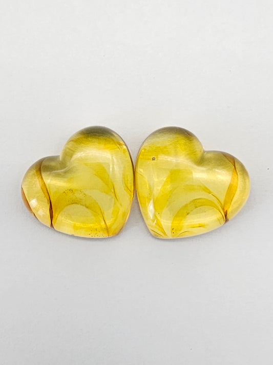Amber Heart Cabochon Pair
