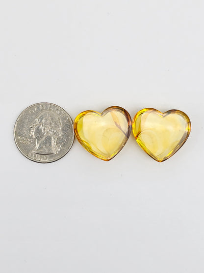 Amber Heart Cabochon Pair