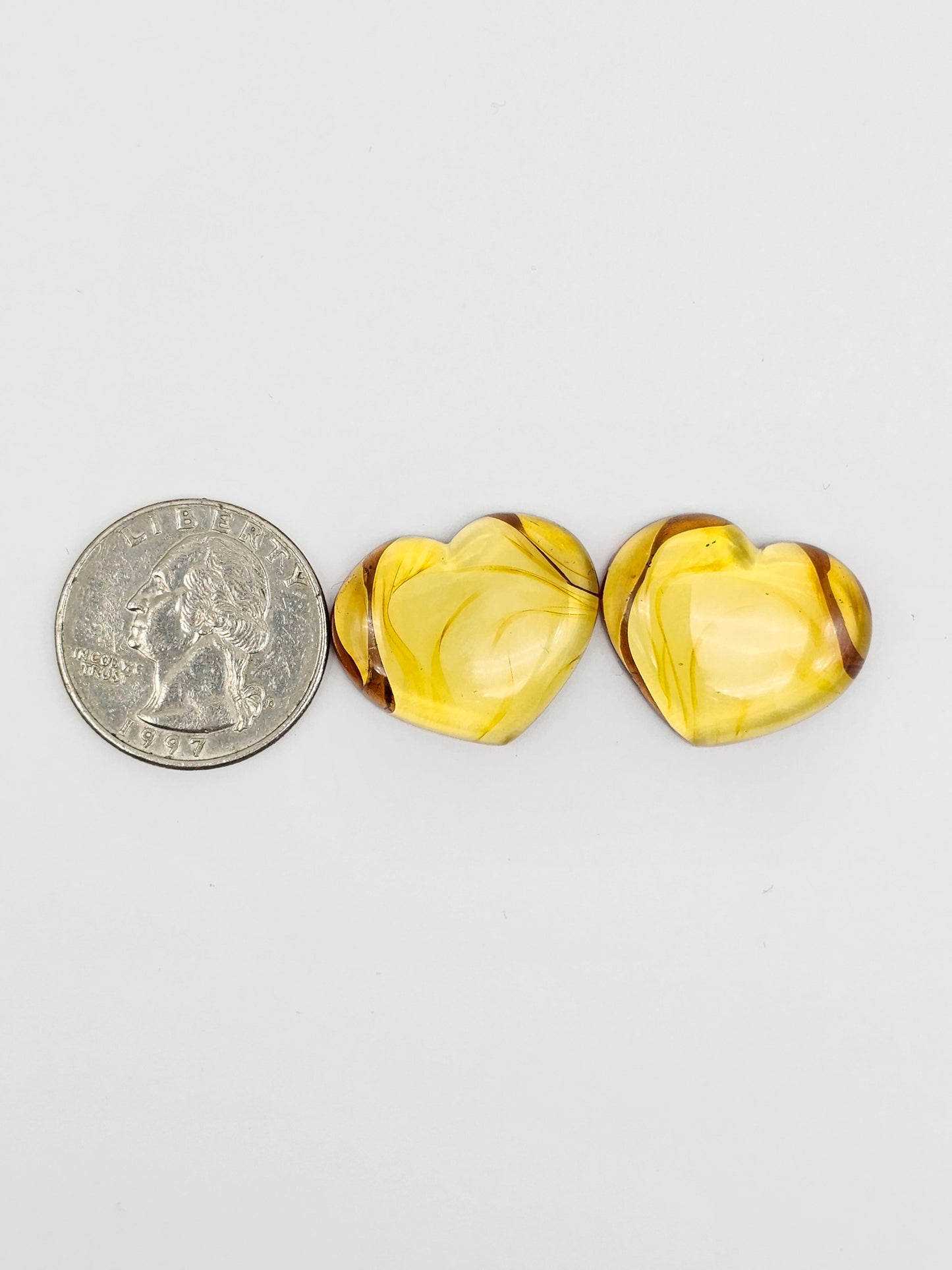 Amber Heart Cabochon Pair