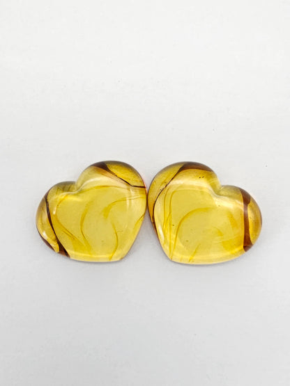 Amber Heart Cabochon Pair