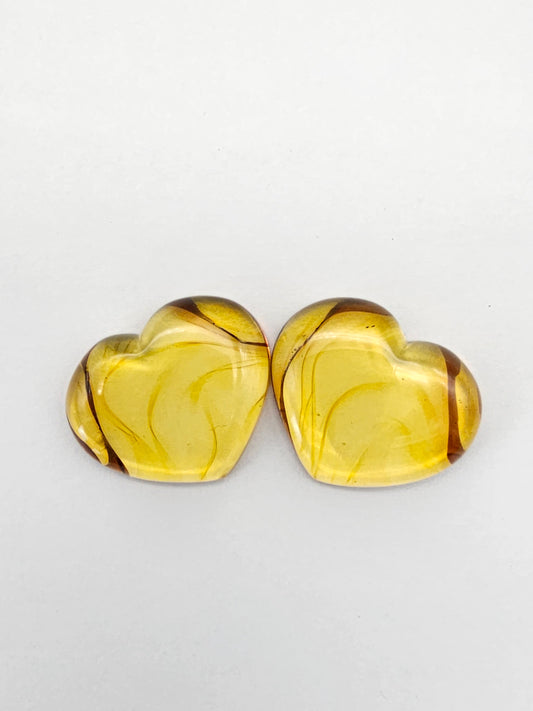 Amber Heart Cabochon Pair