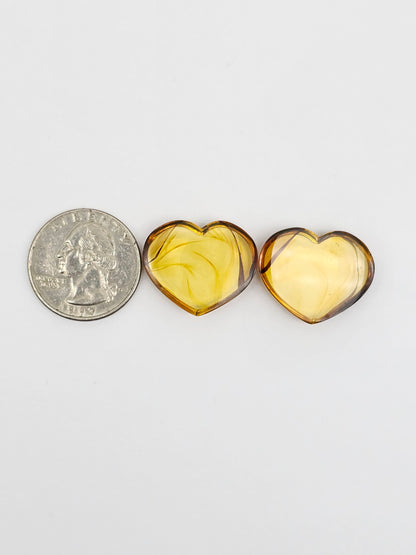 Amber Heart Cabochon Pair