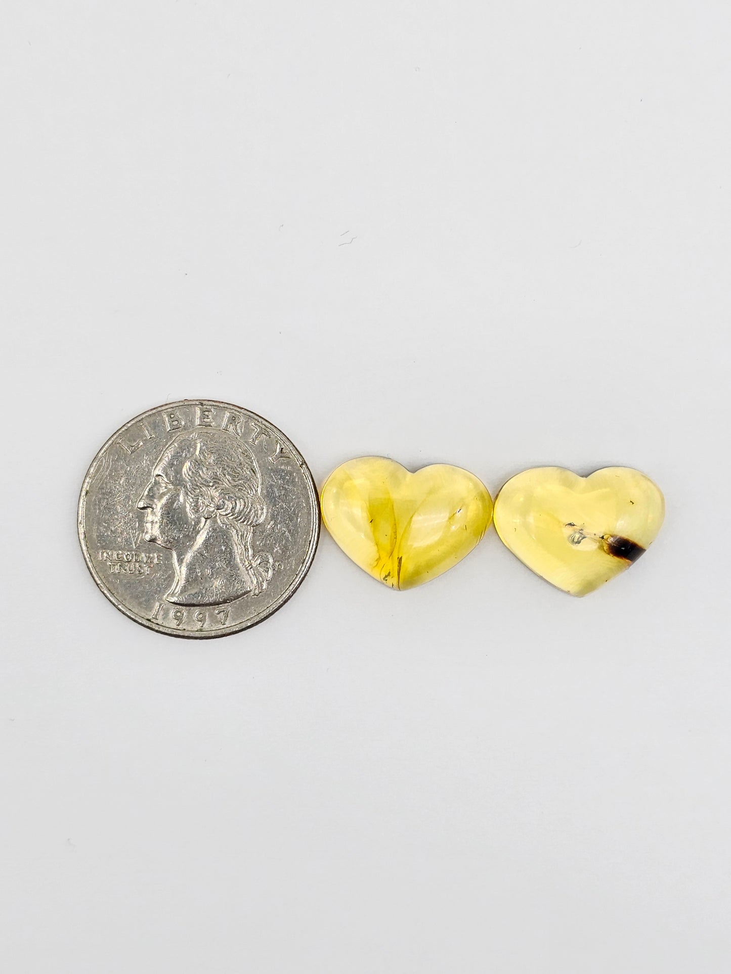 Amber Heart Cabochon Pair