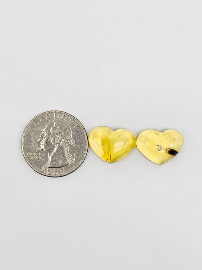 Amber Heart Cabochon Pair