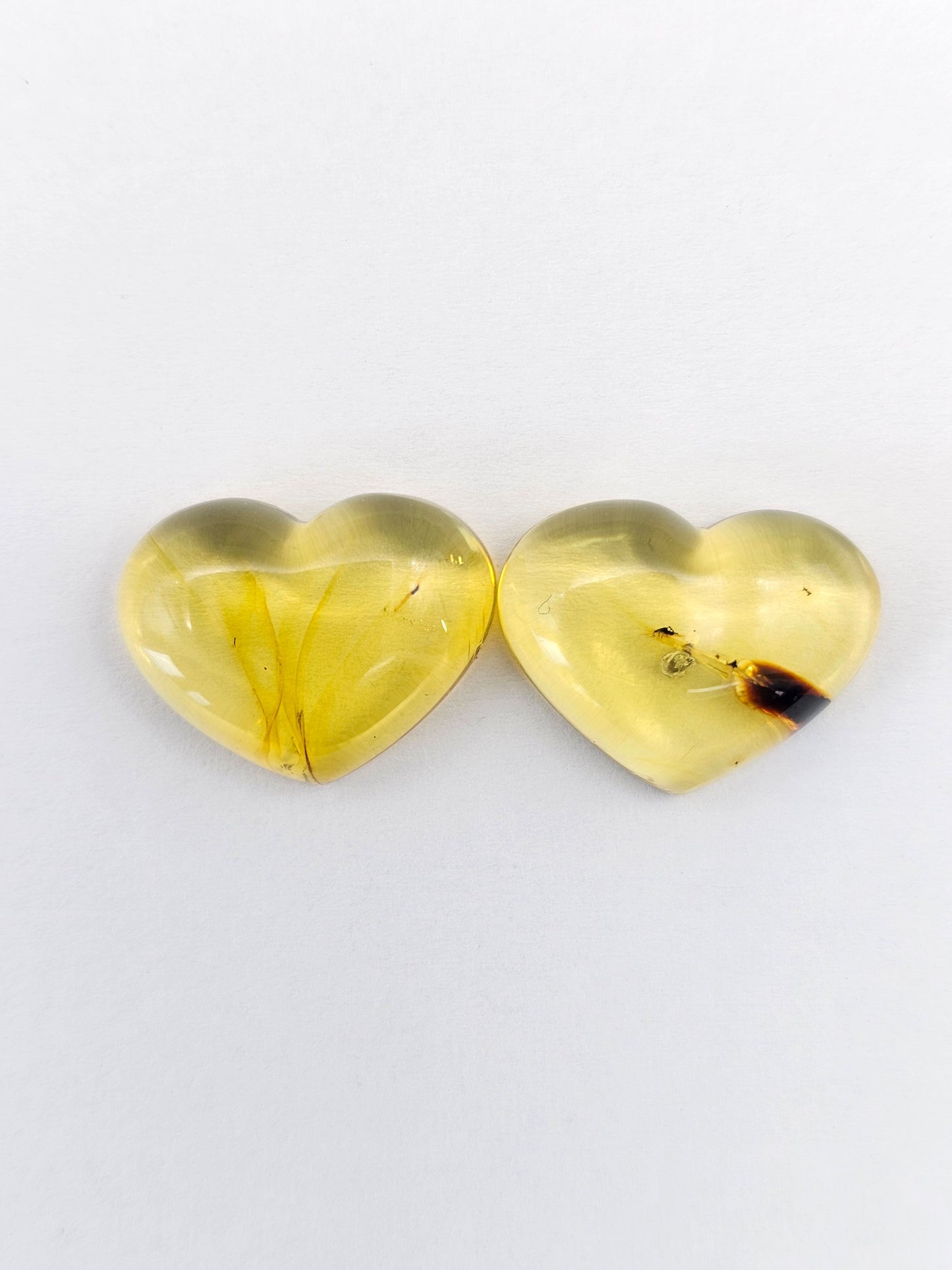 Amber Heart Cabochon Pair