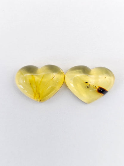 Amber Heart Cabochon Pair
