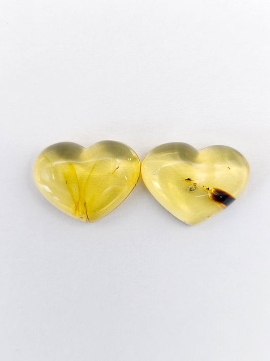 Amber Heart Cabochon Pair
