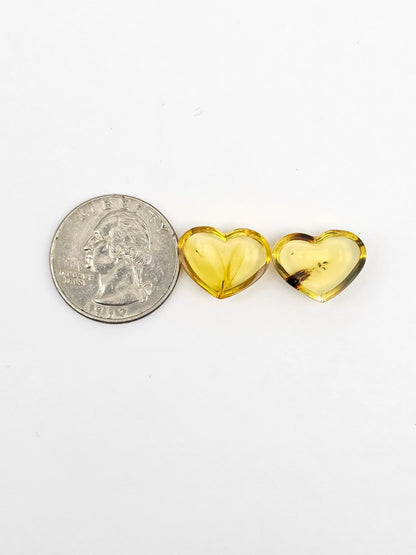 Amber Heart Cabochon Pair