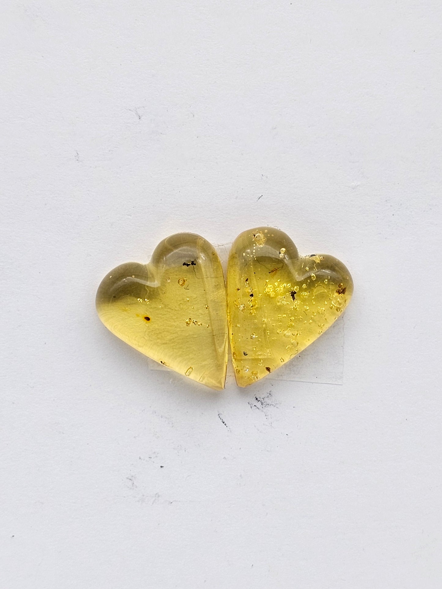 Amber authentic heart cabochon pair large