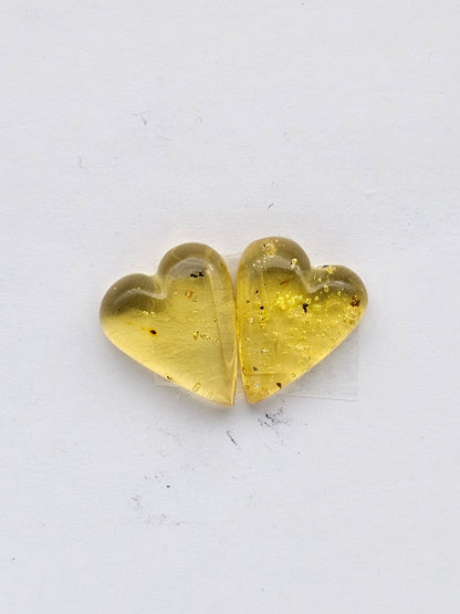 Amber authentic heart cabochon pair large