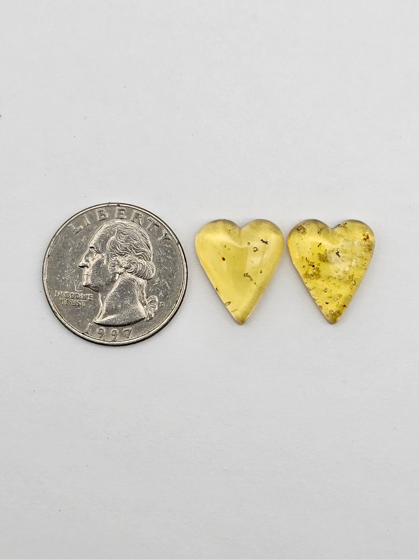 Amber authentic heart cabochon pair large