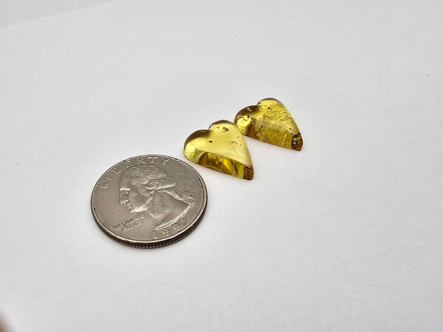 Amber authentic heart cabochon pair large