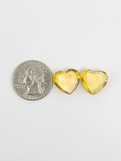 Amber Heart Cabochon Pair