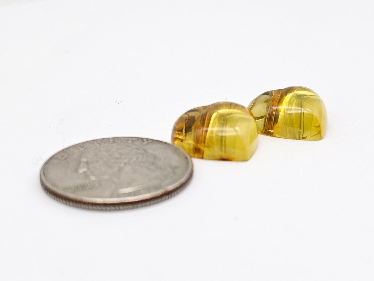 Amber Heart Cabochon Pair