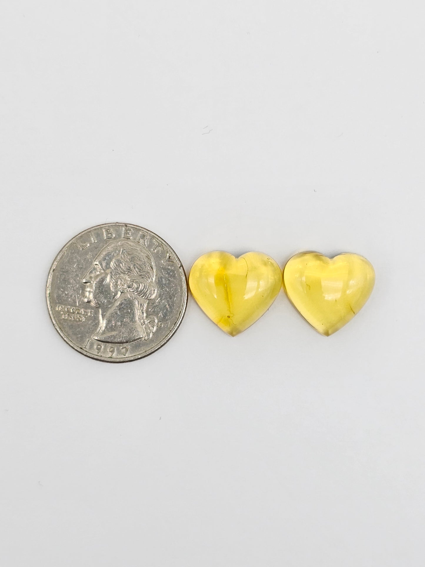 Amber Heart Cabochon Pair