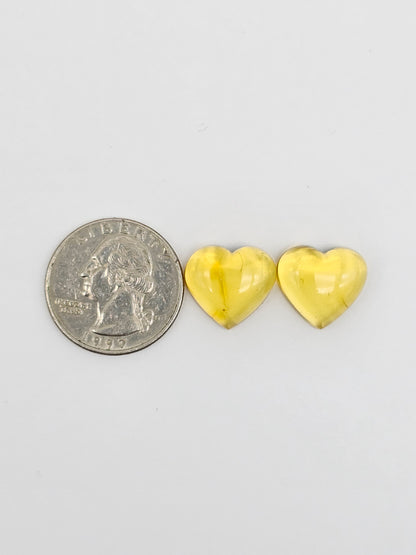 Amber Heart Cabochon Pair