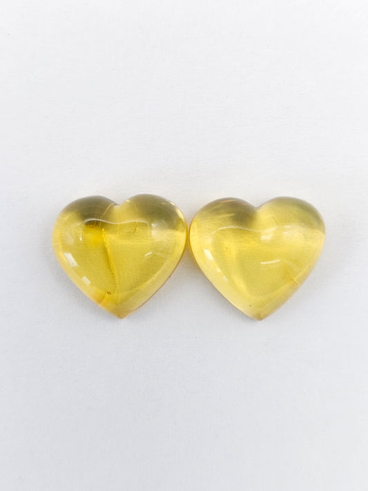 Amber Heart Cabochon Pair