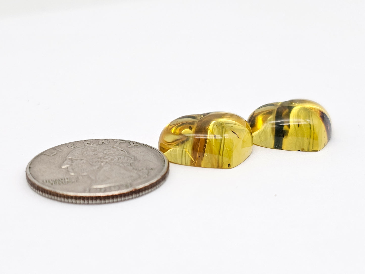 Amber Heart Cabochon Pair