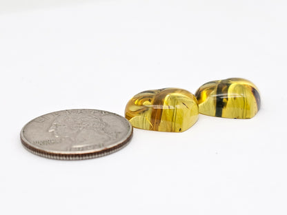 Amber Heart Cabochon Pair