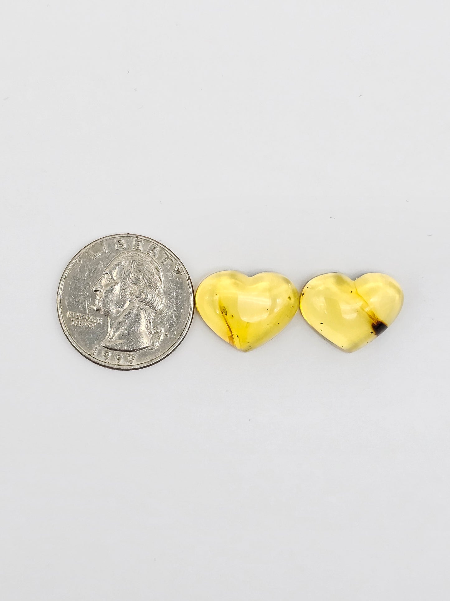 Amber Heart Cabochon Pair
