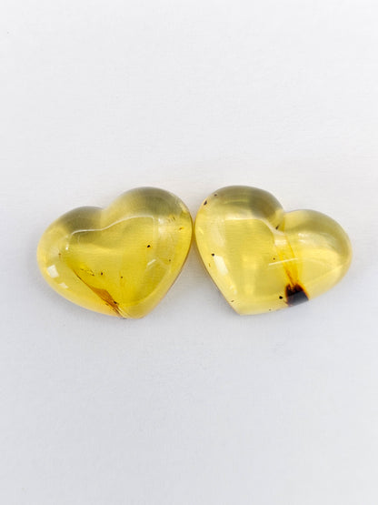 Amber Heart Cabochon Pair