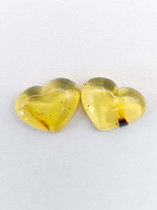 Amber Heart Cabochon Pair