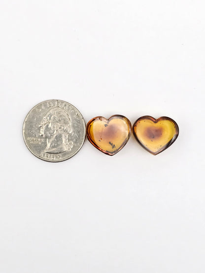 Amber Heart Cabochon Pair