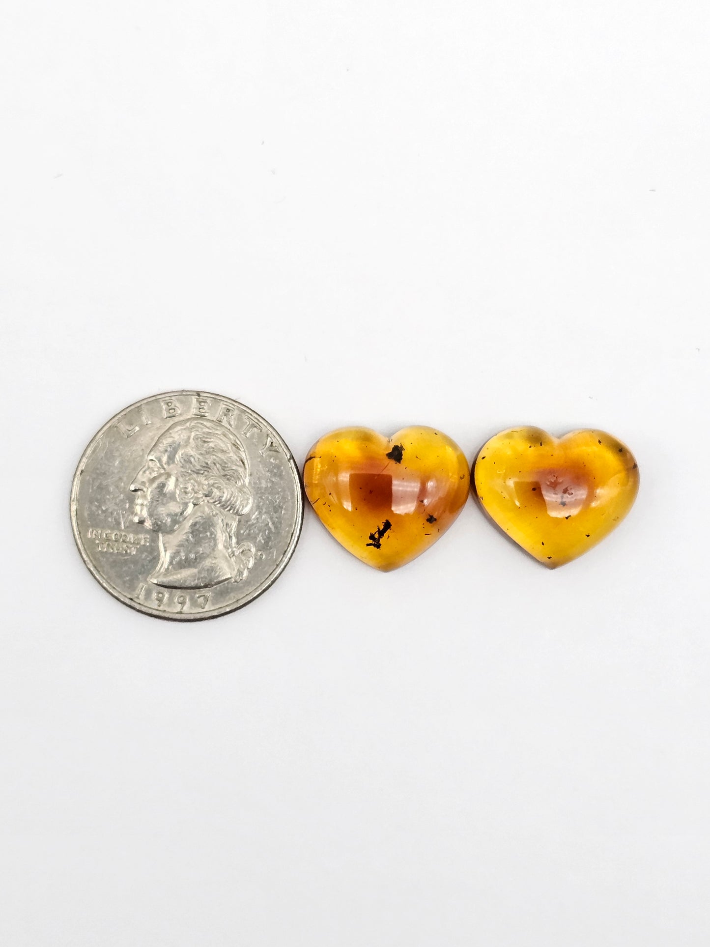 Amber Heart Cabochon Pair