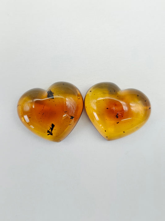 Amber Heart Cabochon Pair