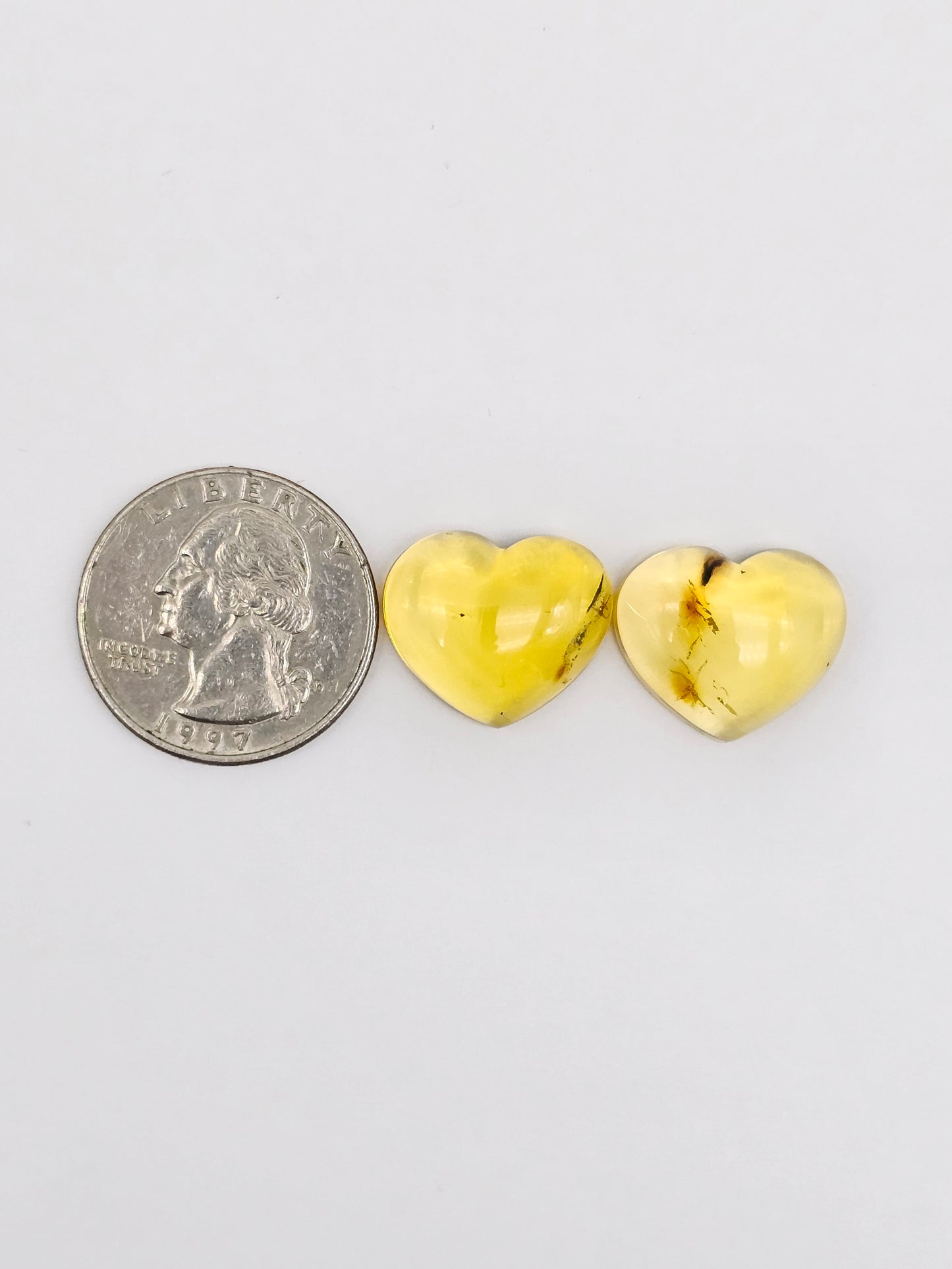 Amber Heart Cabochon Pair