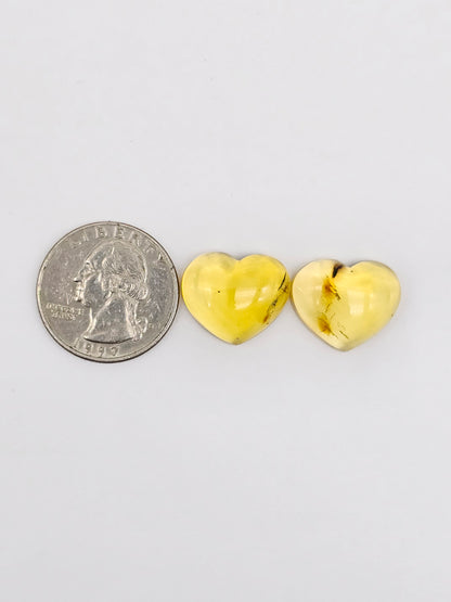 Amber Heart Cabochon Pair